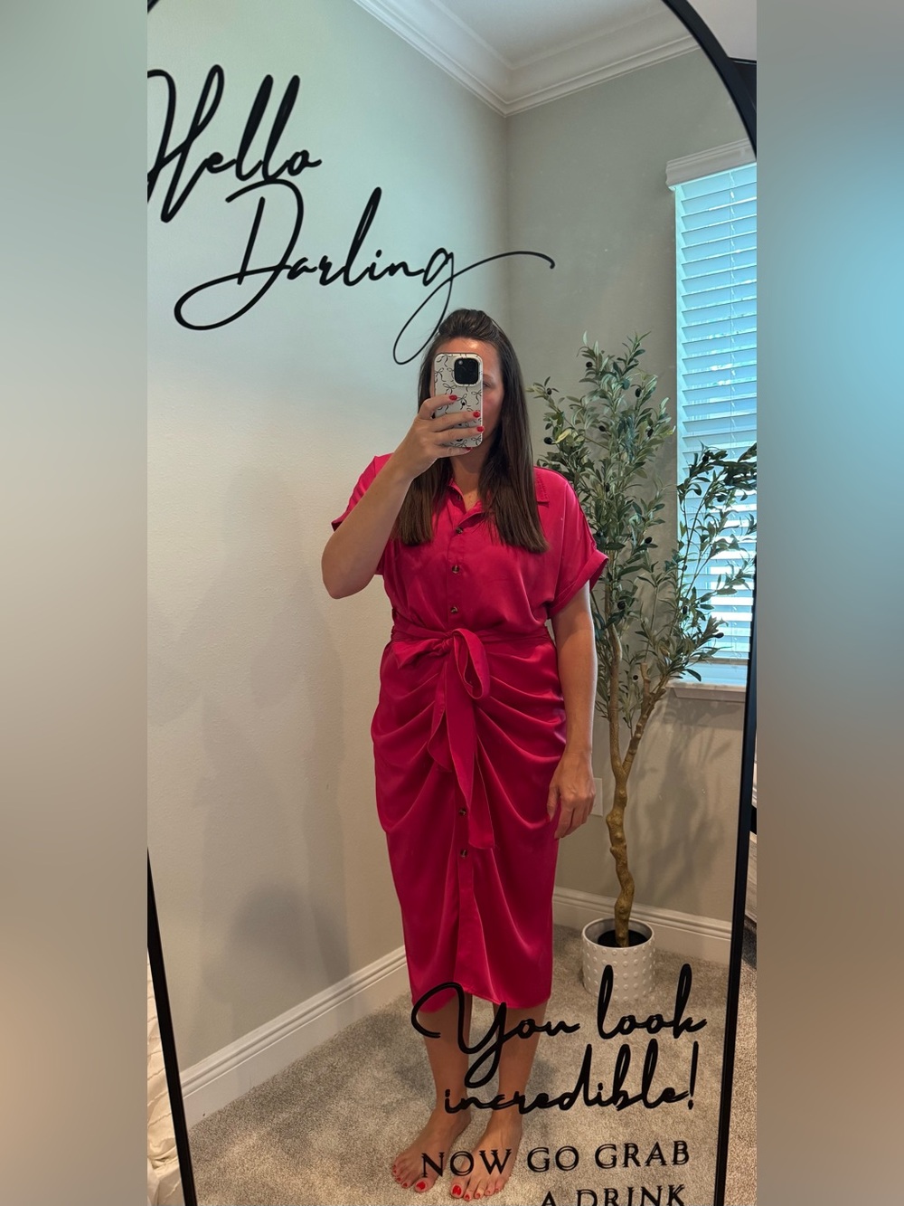 Ruched Hot Pink Midi Skirt